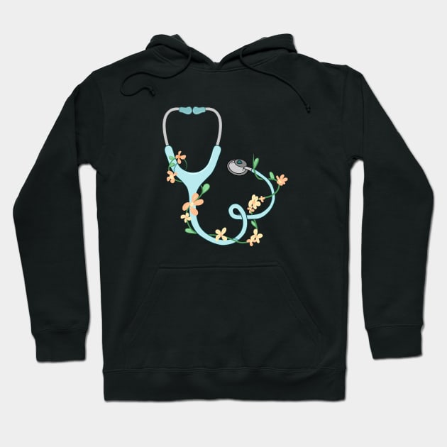 Blue stethoscope with flowers Hoodie by Dr.Bear